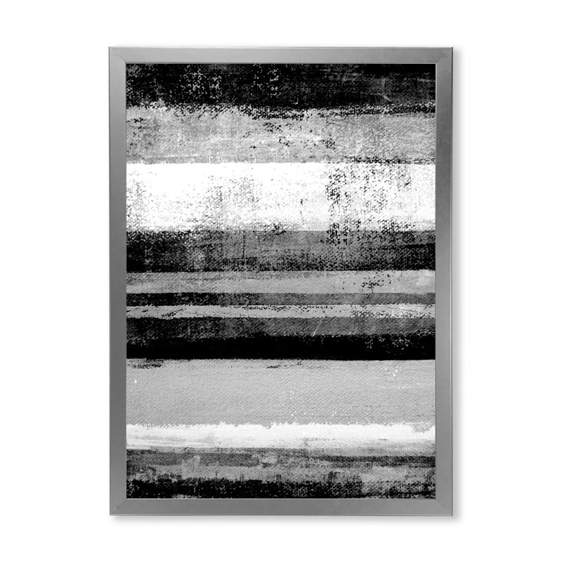 Bandes abstraites noires et blanches - Peinture sur toile, H 20 po x l 12 po x P 1 po, Cadre photo argenté