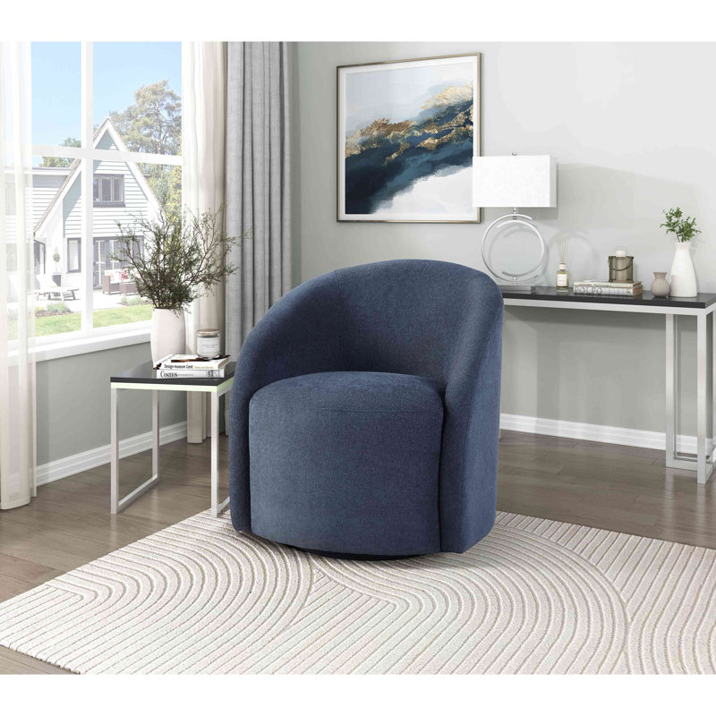Fauteuil demi-tonneau pivotant en bois massif Boucle, Bleu