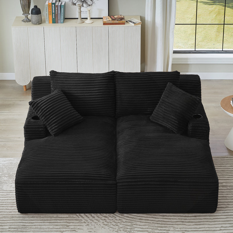 Méridienne compressible double avec porte-gobelets - aucun assemblage requis, causeuse moelleuse moderne pour la lecture de salon à l'intérieur