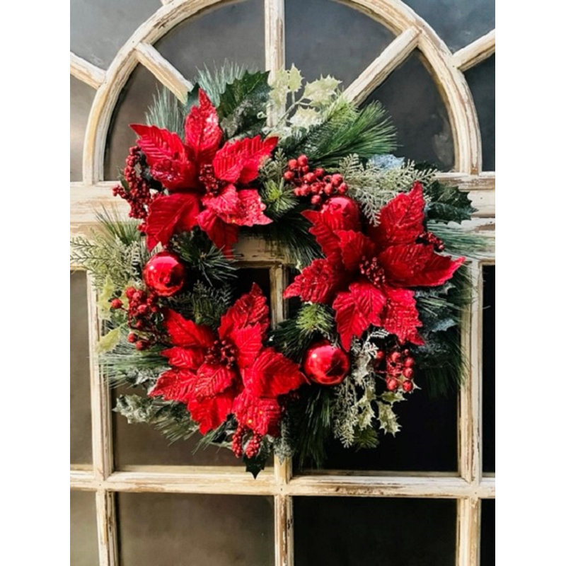 Hanspeter Faux Poinsettia 22'' Wreath