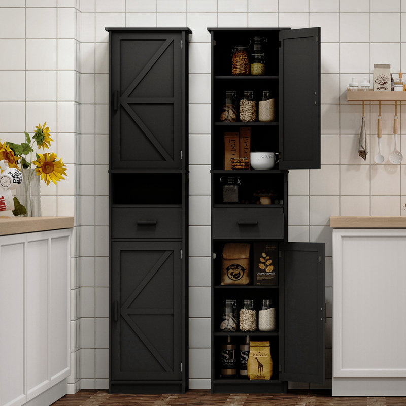 Armoire de rangement avec 2 portes de grange et 1 tiroir, Noir