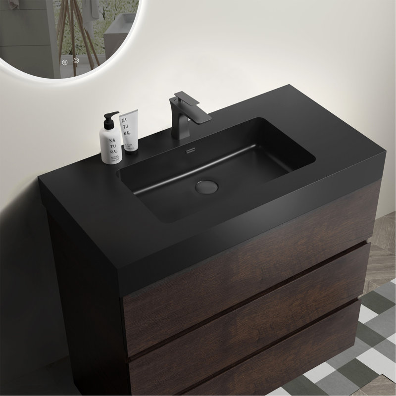 Meuble-lavabo élégant avec rangement spacieux et design moderne, parfait pour les salles de bain contemporaines., Noyer