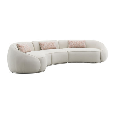Sahara Beige Boucle Sectional Sofa W/3 Pillows