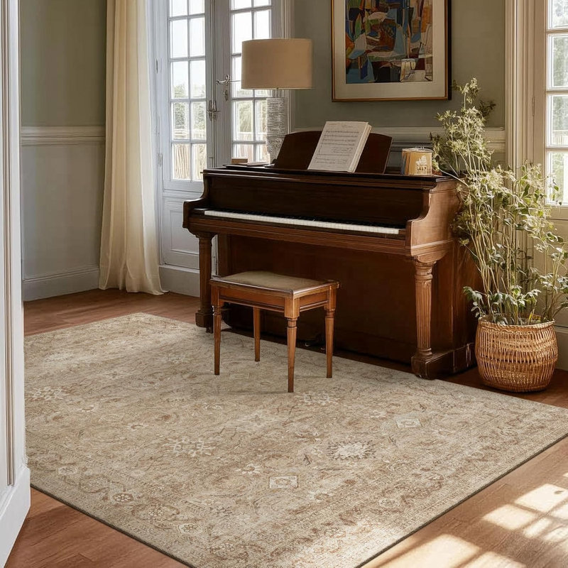 4'x6Washable Boho Tribal Area Rug with Non-Slip Backing, Low Pile Vintage Accent Rug