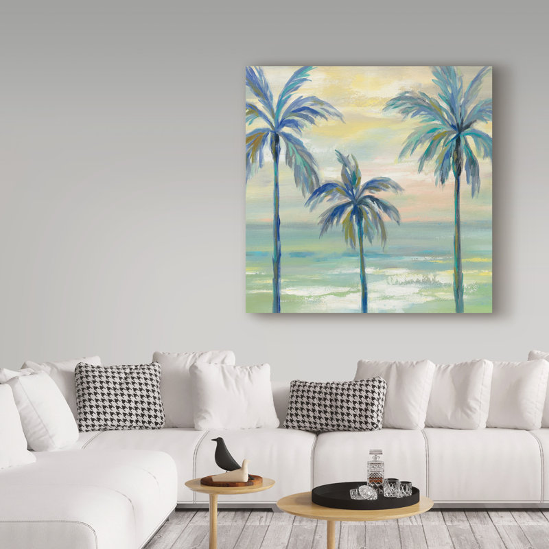 « marine layer palms crop », reproduction de peinture à l’acrylique sur toile tendue, H 14 po x l 14 po