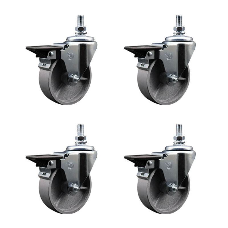 Ensemble de roulettes à tige filetée de 4 po ½ demi-acier avec frein