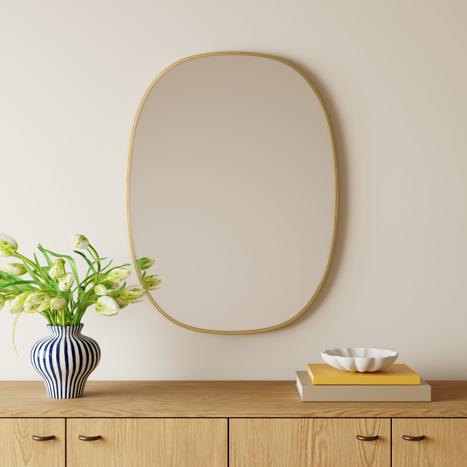 Sabine Metal Curved Oval Wall Mirror, Brass, 36" x 27"