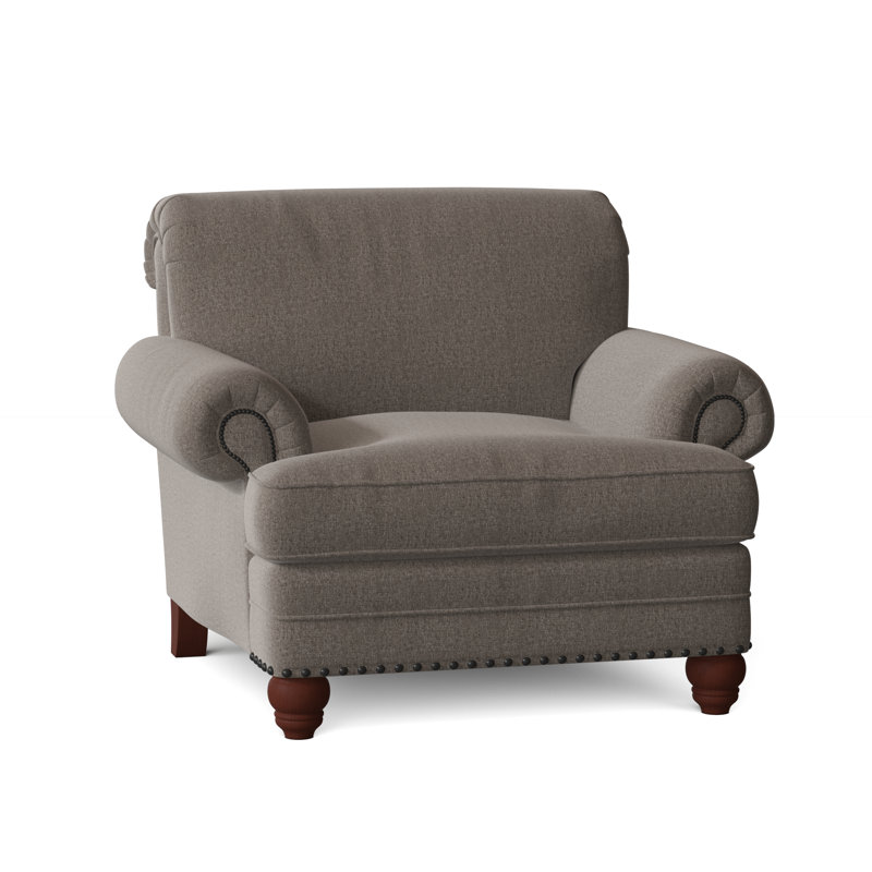 Fauteuil Ballester, Chenille performance gris Craftwood 42, Manhattan, Laiton foncé