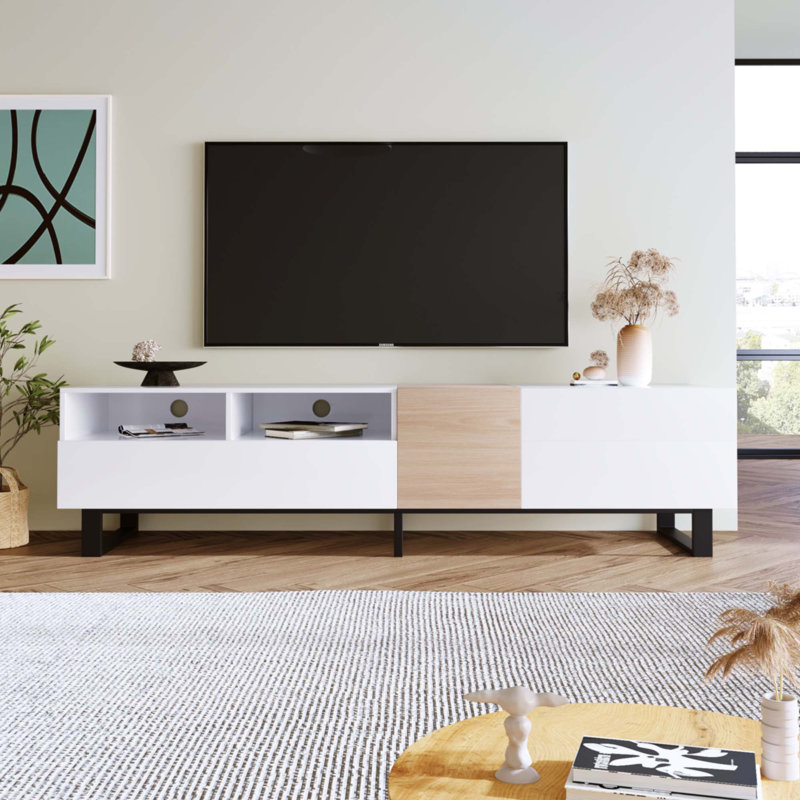 Modern TV Stand For 80'' TV With Double Storage Space, White