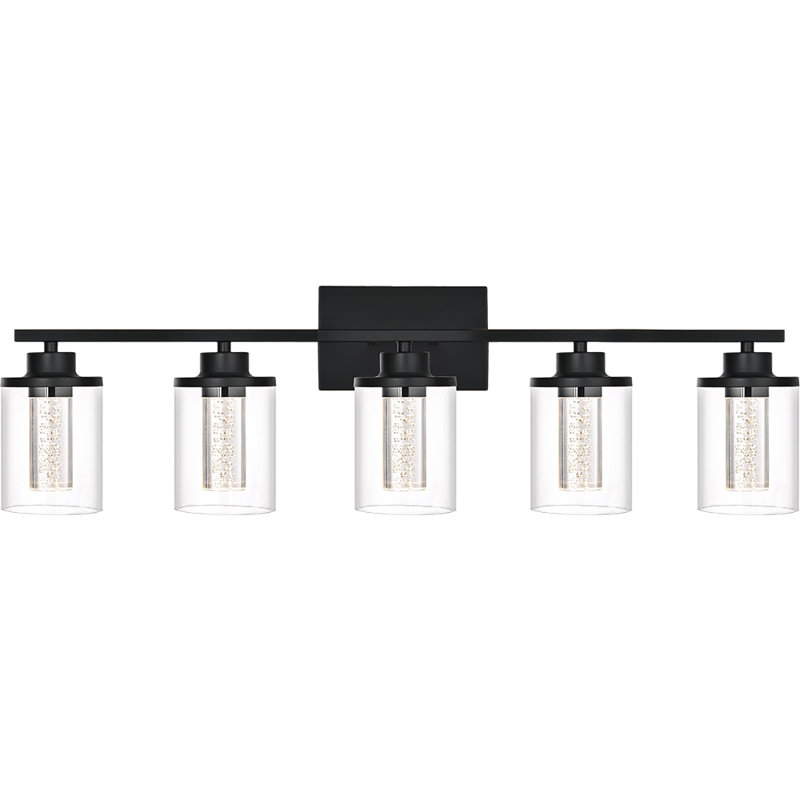 Luminaire de salle de bain 5 lumières pour salle de bain, abat-jour en verre transparent, bulle de cristal, lumière à DEL à intensité variable. (Ampoules DEL incluses incluses)