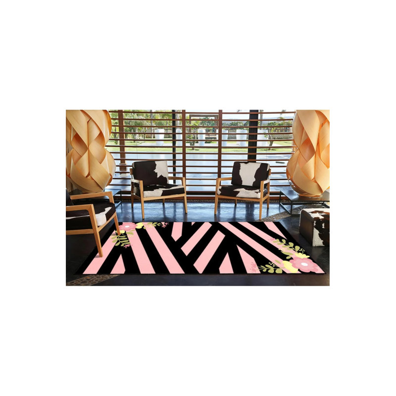 Tapis décoratif à rayures géométriques roses et modernes, Tapis de couloir 3 pi 4 po x 9 pi 11 po