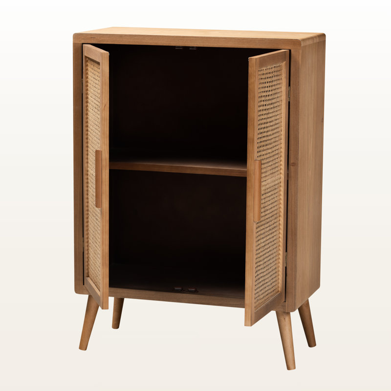 Ramp Medium Oak Finish 2-Door Accent Storage Rattan Cabinet, 43.91" H X 31.23" W X 13.79" D