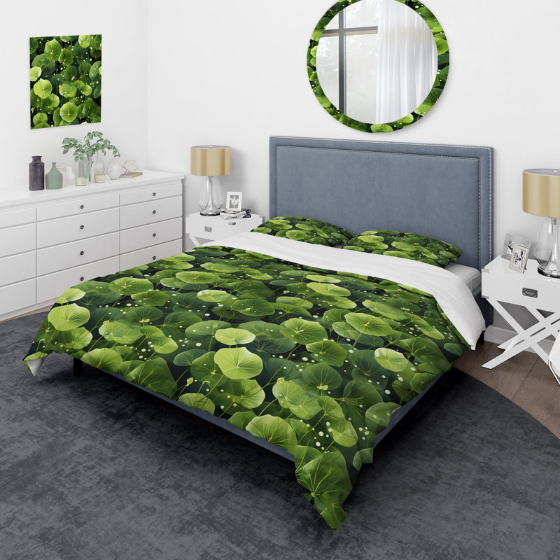 Ensemble de housse de couette Green Wasabi Leaves Plants V, Housse de couette simple + 1 taie décorative stan