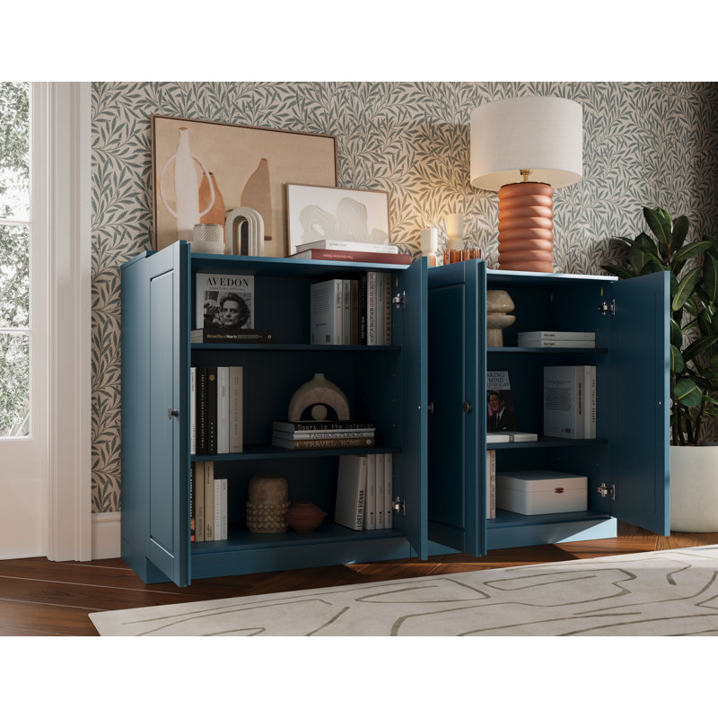 Bieito 100% Solid Wood Sideboard Buffet Cabinet with Doors, Dining Room Storage Credenza Cabinet, 64" W x 35.75" H, Teal