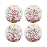 Coral Reef White Pink Vegan Leather Round Coasters