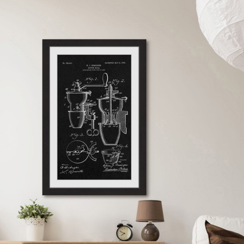« coffee mill 1905 black paper » par steve king, reproduction d’art encadrée, H 45 po x l 30 po x P 1,5 po