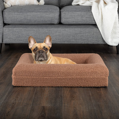 PETMAKER 26in Small Dog Bed with Machine-Washable Cover – Memory Foam Pet Bed with Bolster, Brown