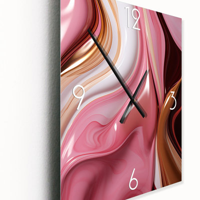 Liquid Pink & Gold Succulent Glam Art Alchemy VI - Abstract Shapes Wall Clock Oversized