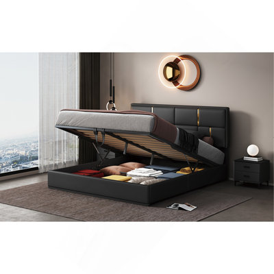 Queen Size Upholstered Platform Bed With Hydraulic Storage System,No Box Spring Needed