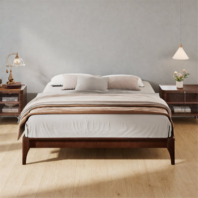 Platform Bed Frame with Wood Slat and Metal Support