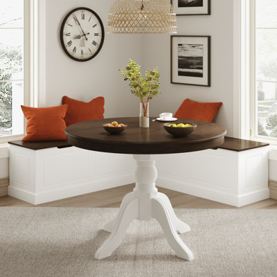 Breakfast Nook Dining Set Round Pedestal Table With L-Shaped Corner Storage Bench