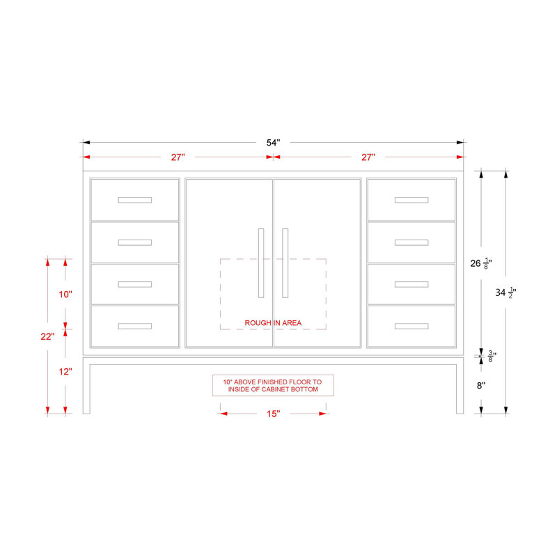 Rift White Oak Single Extra Wide Bath Vanity, 54", Classic Black, Polished Chrome