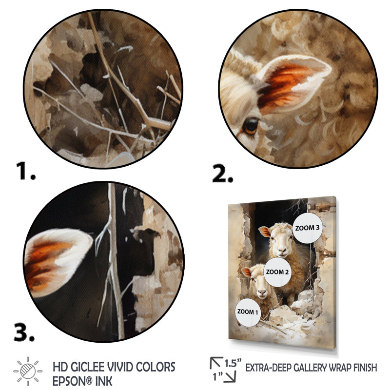 «Beige Sheep Rustic Ruminations I», reproduction d'art sur toile, Cadre photo noir, H 32 po x l 24 po