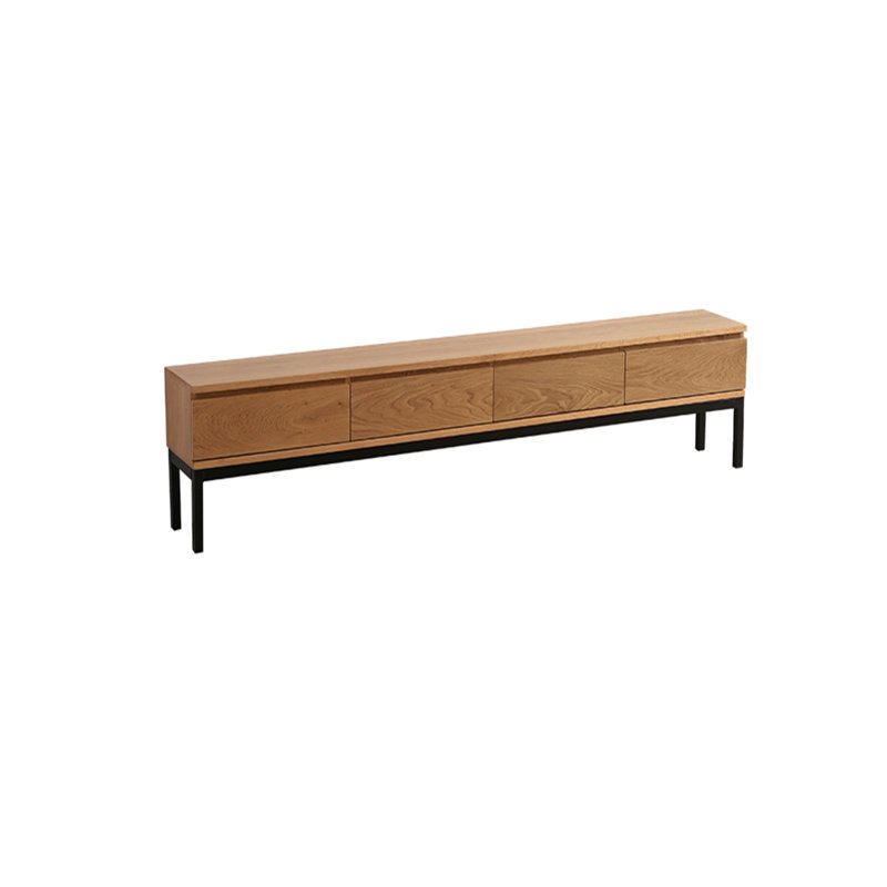 Solid Oak TV Stand with 4 Drawers, 15.75" H x 62.99" L x 11.81" D