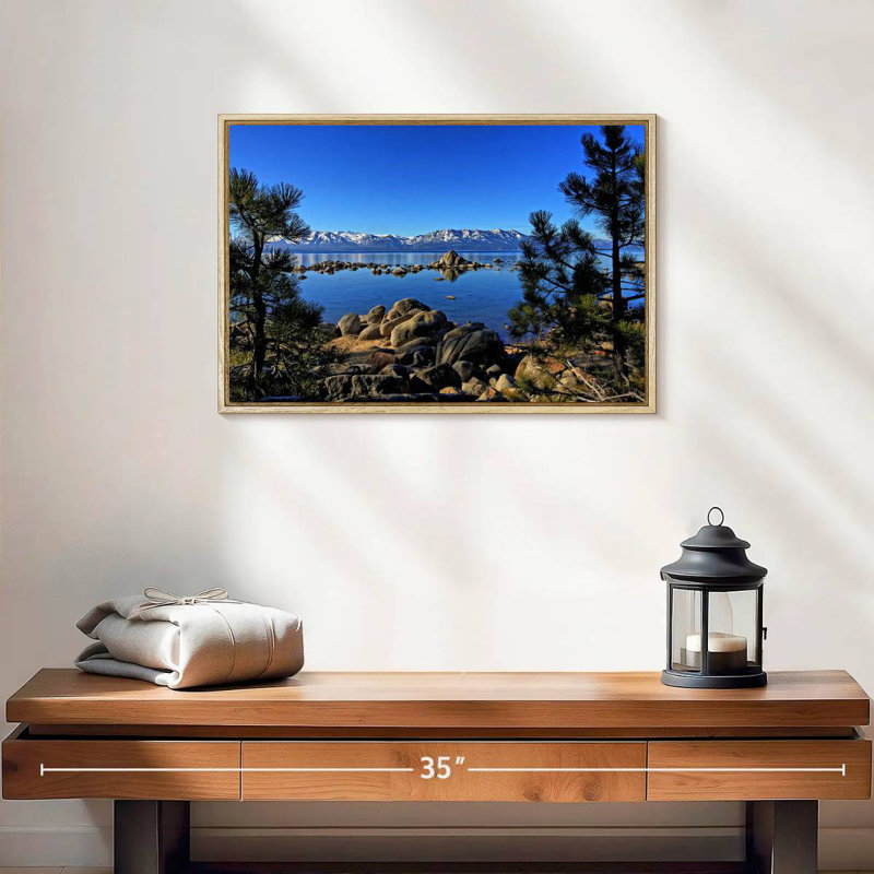 Lac Tahoe depuis l'anse Zephyr, Cadre flottant en bois naturel, 19 po x 13 po