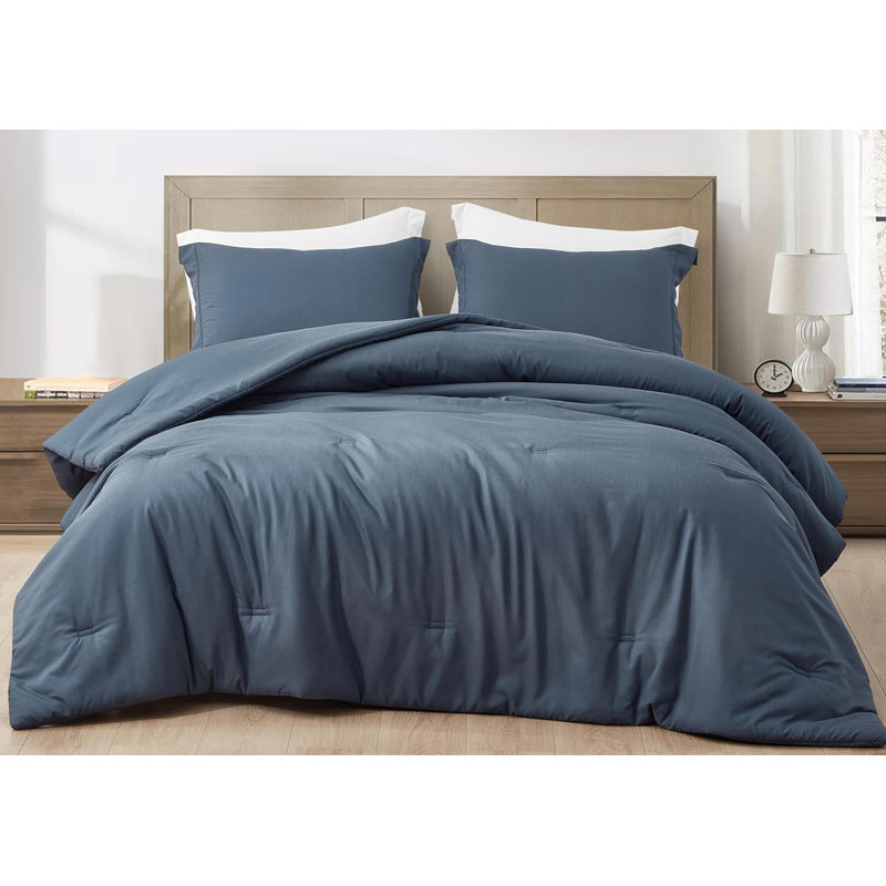 Cliff Lightweight Cooling Rayon Derived from Bamboo Blended Comforter Set, King Comforter + 2 King Shams, Steel Blue