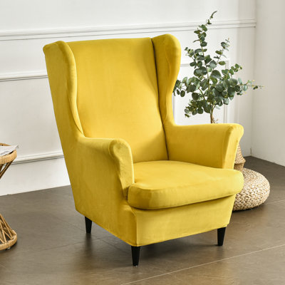Housse pour fauteuil à oreilles extensible 2 pièces en velours doux