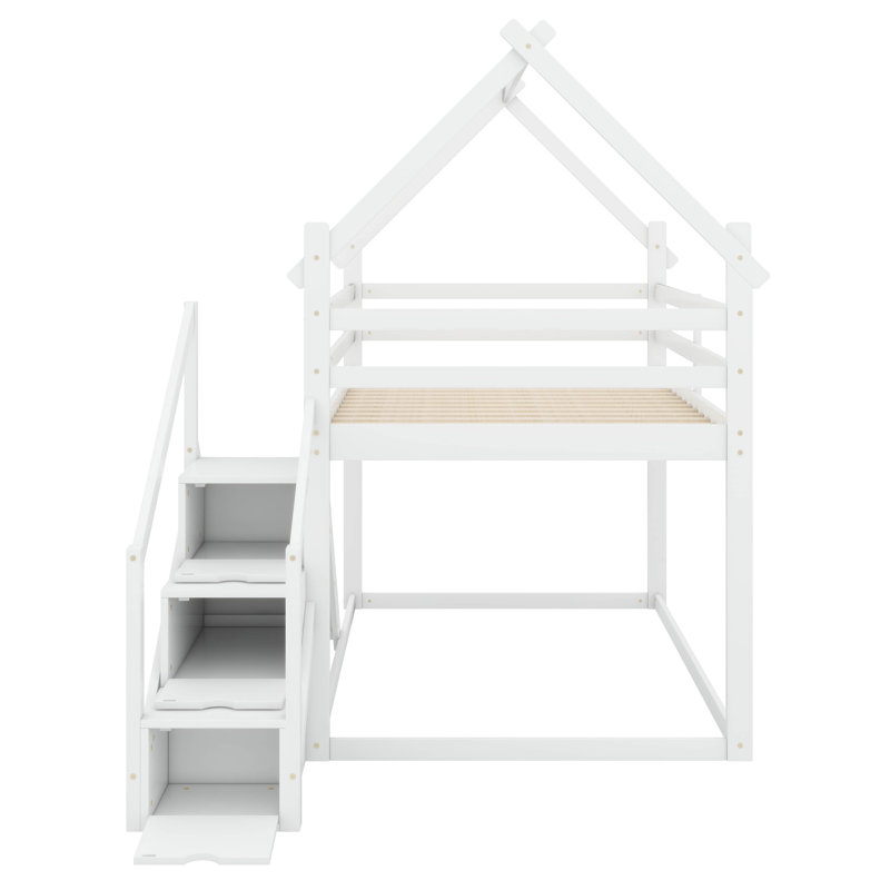 Lit simple mezzanine ou superposé avec glissade, Blanc