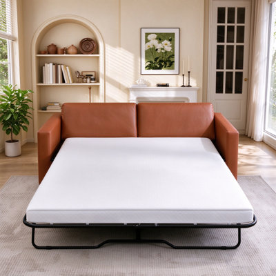 Canapé-lit escamotable en similicuir 79 po - structure en métal, résistant aux égratignures, 2 coussins