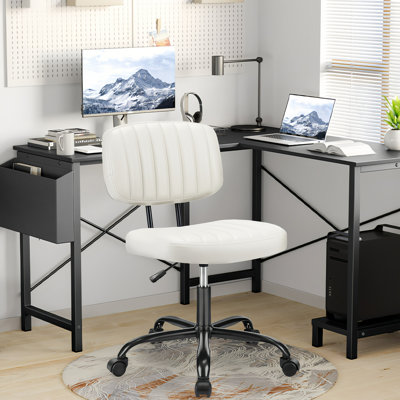 Annelinde L Shaped Wooden Desk With Headphone Hooks & Fabric Storage With Faux Leather Office Chair (No Armrests, 3 Colors)  Ideal For Home Offices & Bedrooms