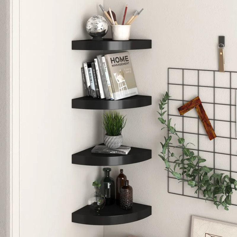 Arta 4 Piece Corner Shelf, Black, 3.8cm H x 35cm W x 35cm D
