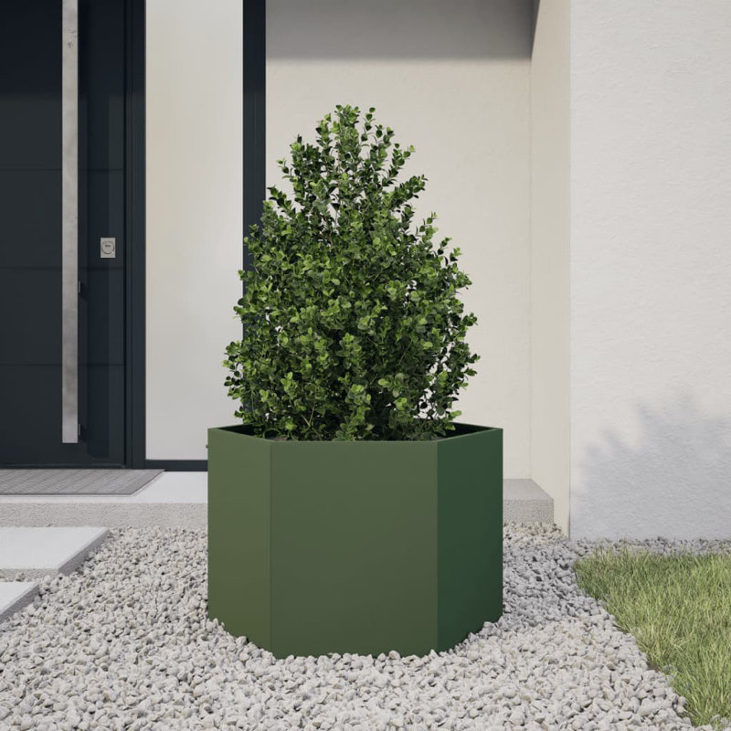 Alivya Metal Elevated Planter, 17.72" H x 27.17" W x 23.62" D, Olive Green