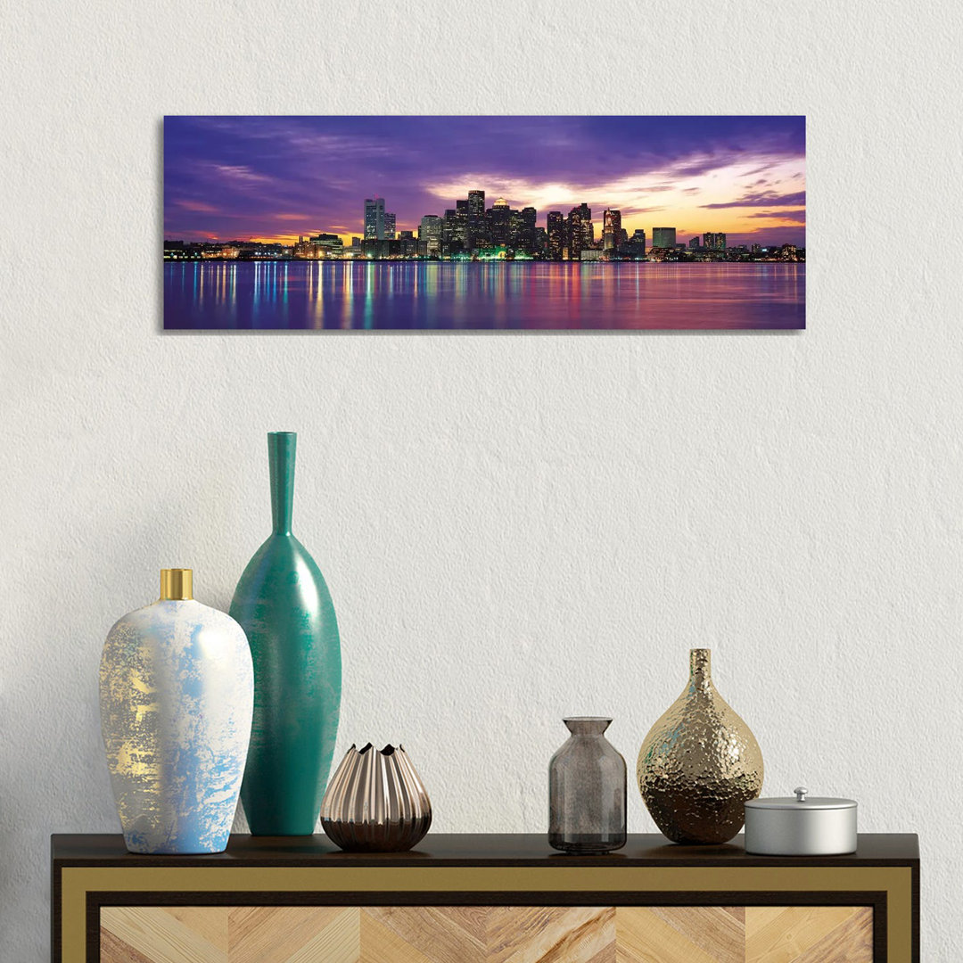Boston Skyline Cityscape (Sunset) - Wrapped Canvas Panoramic Print