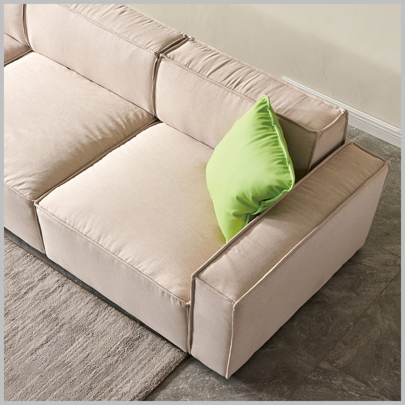 Upholstered L-Shaped Sectional Reversible, Beige 100% Polyester, Right Hand Facing