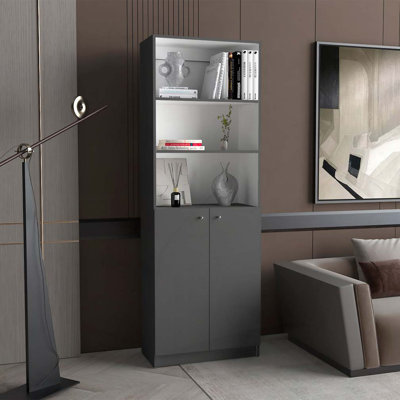 Matt Gray and White 2-Door Bookcase