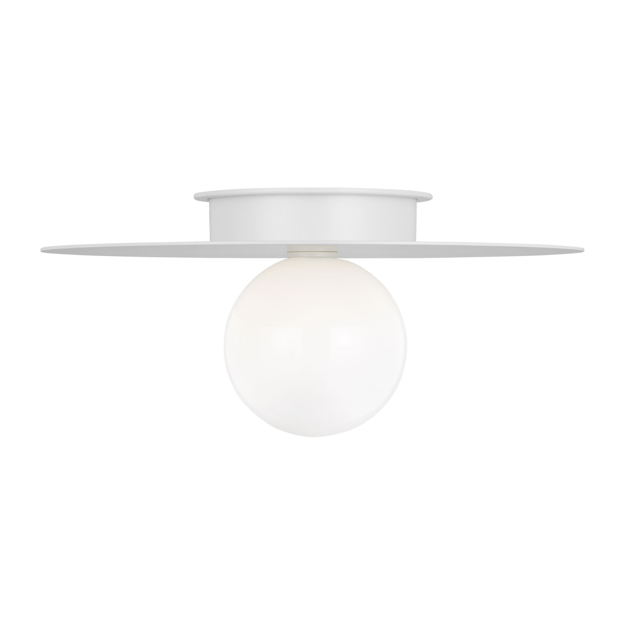 Single Light Milk Glass Shade Flush Mount, 7.875" H x 17.5" W x 17.5" D