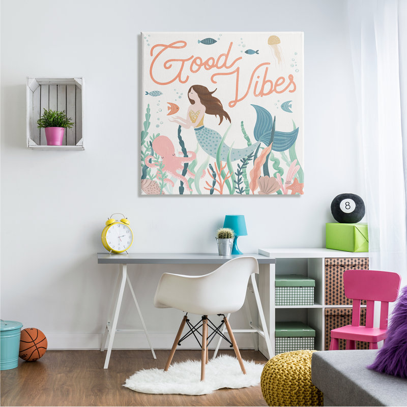 «Good Vibes» sirène sous l'eau, Toile tendue, H 36 po x l 36 po x P 1,5 po