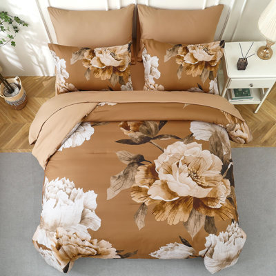 7 Piece Floral Comforter Set Botanical Complete Bedding Set with Sheets All Season