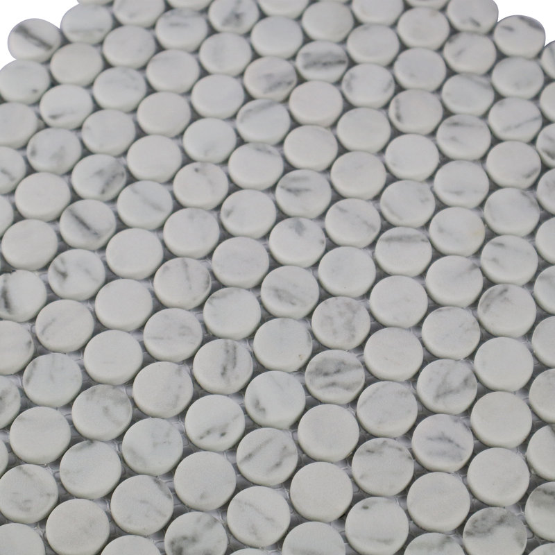 Stantonsburg 12" x 12" Penny Round Glass Mosaic Wall Tile, White