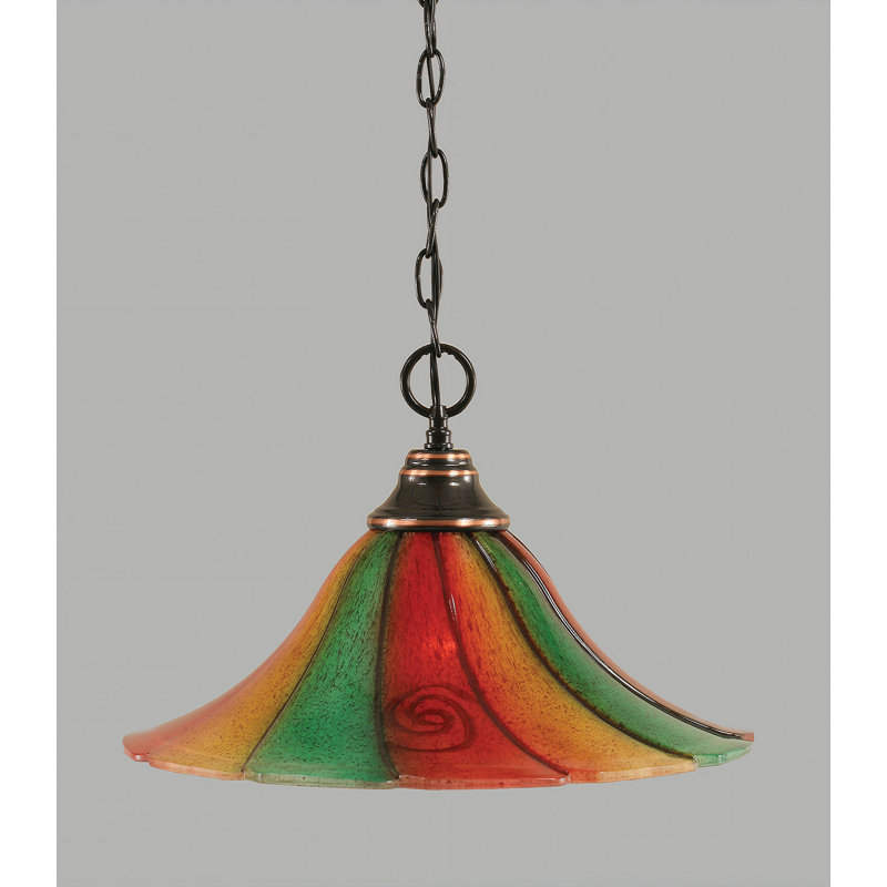 Luminaire suspendu à chaîne Barrion avec verre Mardi gras 16 po, 10.25" H x 16" W x 16" D, Chrome chrome
