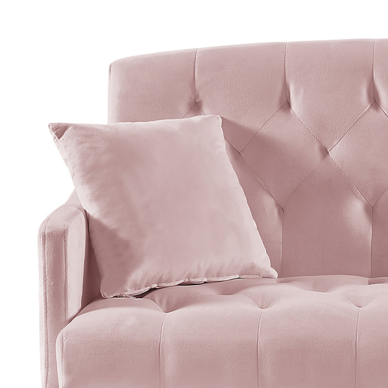 Petit canapé 2 places en velours avec poches latérales et 2 coussins, Rose