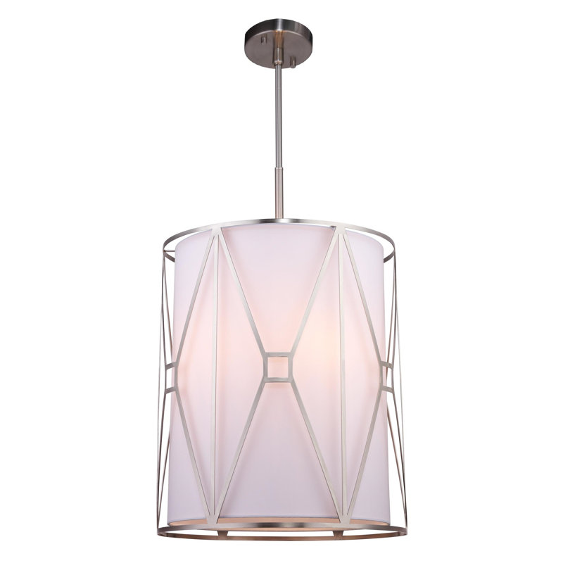 Luminaire suspendu cylindrique unique 5 lumières Hultgren, Nickel satiné