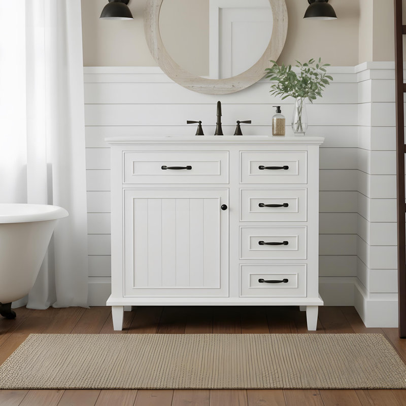Meuble-lavabo 36 po avec lavabo et rangement, Noir, Blanc