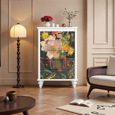 Vintage Floral Wood Storage Cabinet