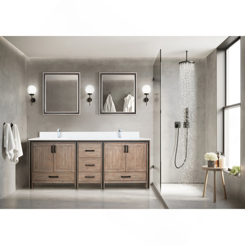 Meuble-lavabo double 80 po Rustwood X P 22 po D, avec plateau en quartz blanc