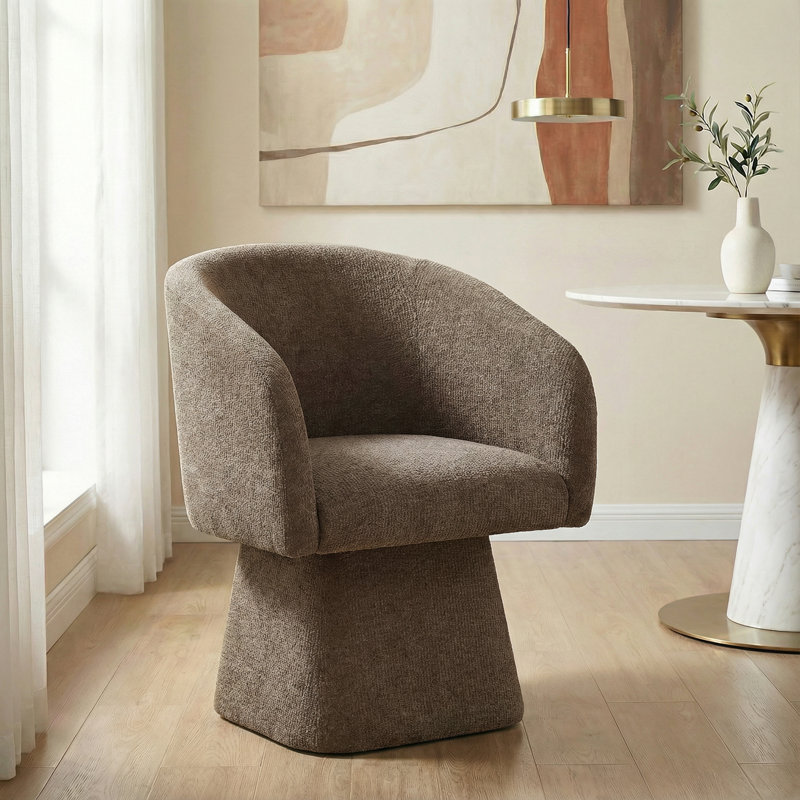 Fauteuil d'appoint pivotant, tissu chenille doux, assise à coussin profond, Brun